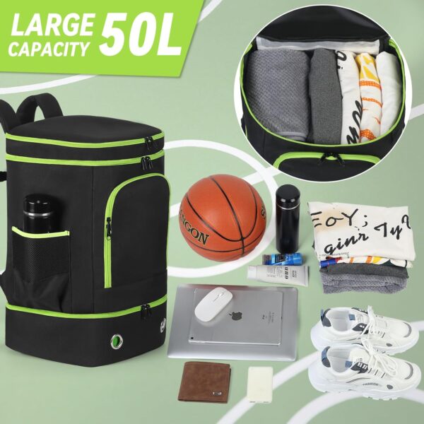 Multi-compartment basketball backpack with ventilated shoe pocket