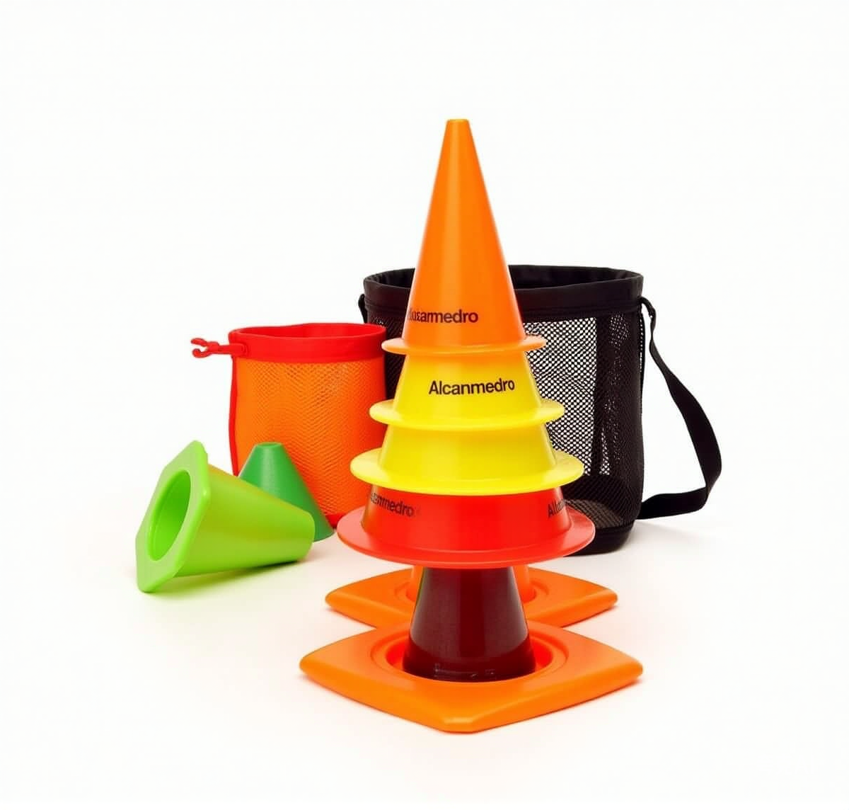 Alcanmedro’s custom cones with a club’s logo and sponsor branding