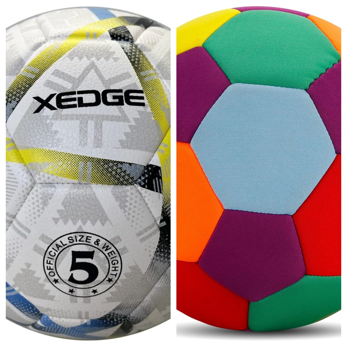 Cross-section showing indoor soccer ball foam vs outdoor soccer ball TPU.